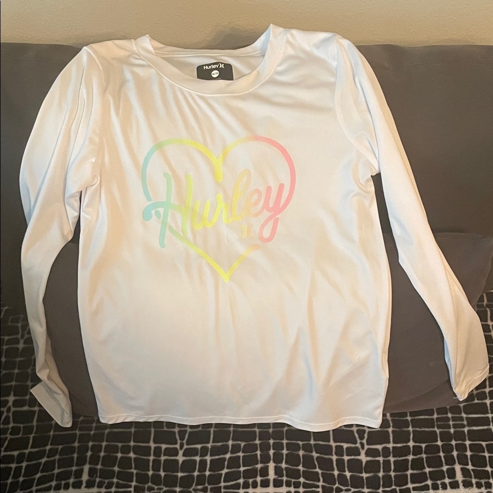 Hurley Kids White Long Sleeve Tee with Pastel Heart